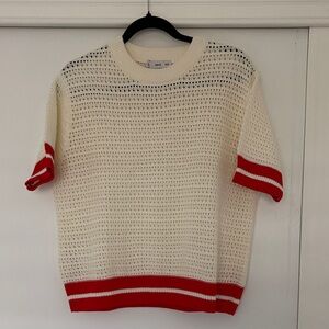 Cream and Red Knit Top